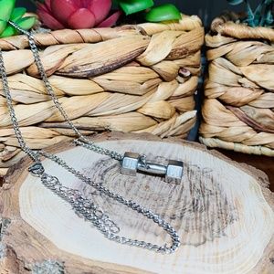 Inspirational “Strength” Barbell Stainless Steel Pendant Necklace, 24”-26”